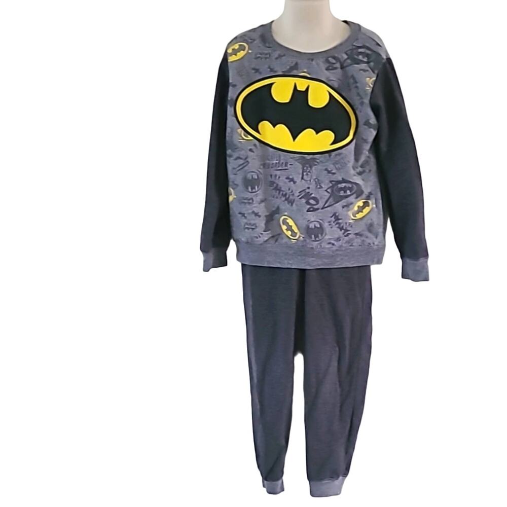 Batman Boys Sweatshirt Jogger Pants Set Size 5/6 Gray Black 2 Piece Outfit EUC